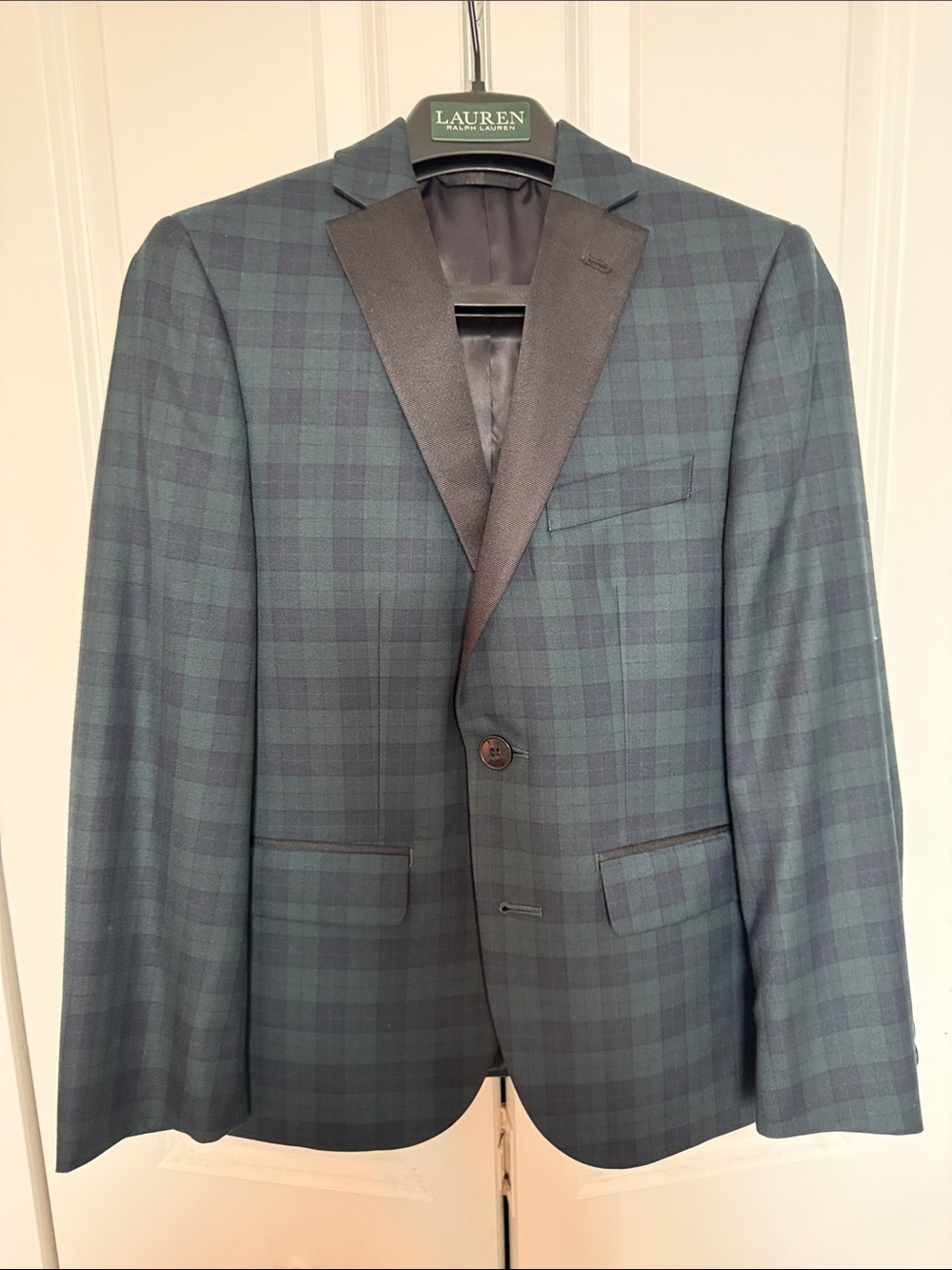 Boy’s Lauren Ralph Lauren Black Watch Plaid Tuxedo Jacket with Grosgrain Lapel